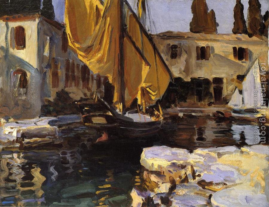 John Singer Sargent : Boat with The Golden Sail, San Vigilio